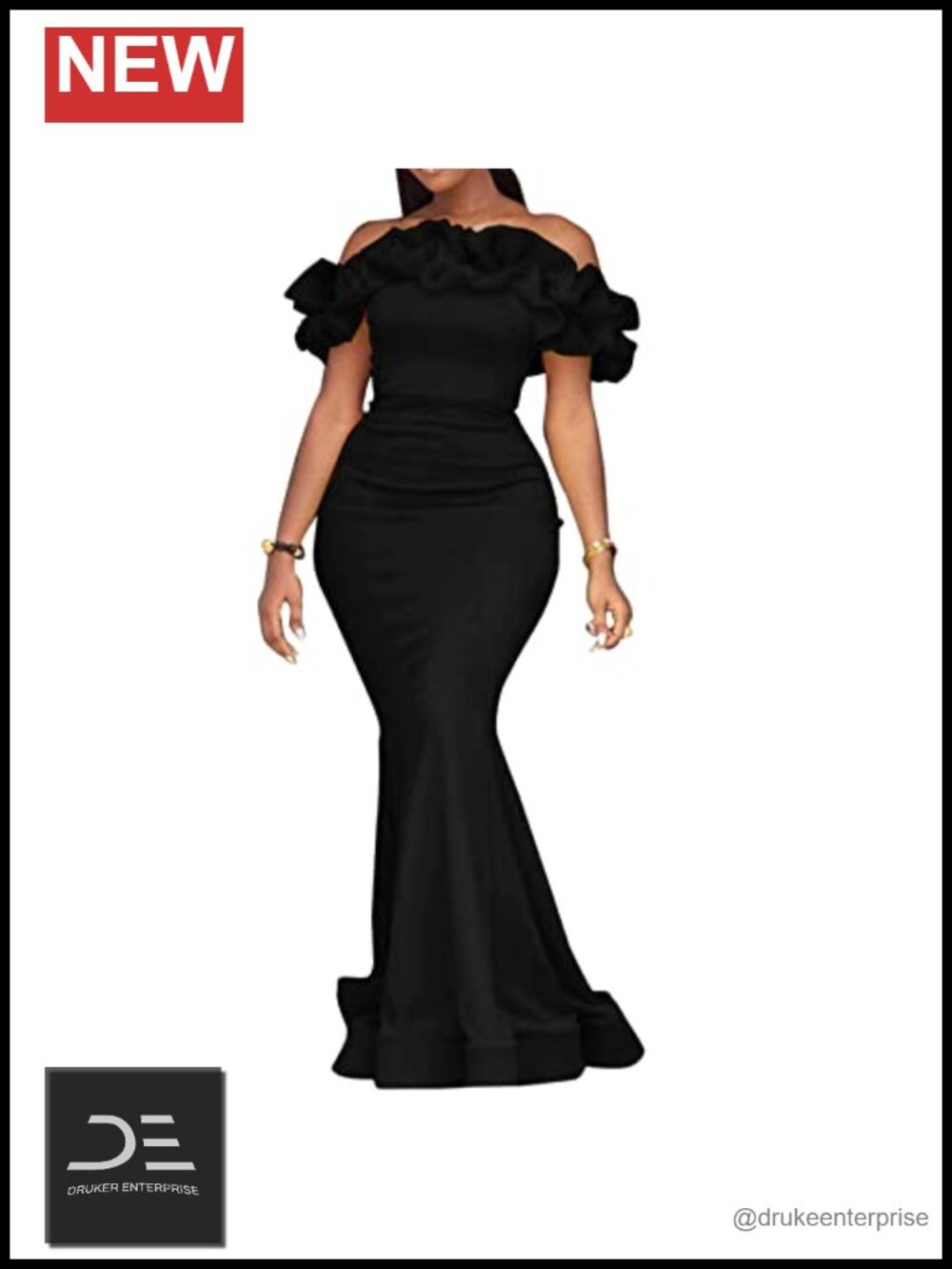 Women Off Shoulder Ruffle Mermaid Formal Maxi Dress Evening Gown